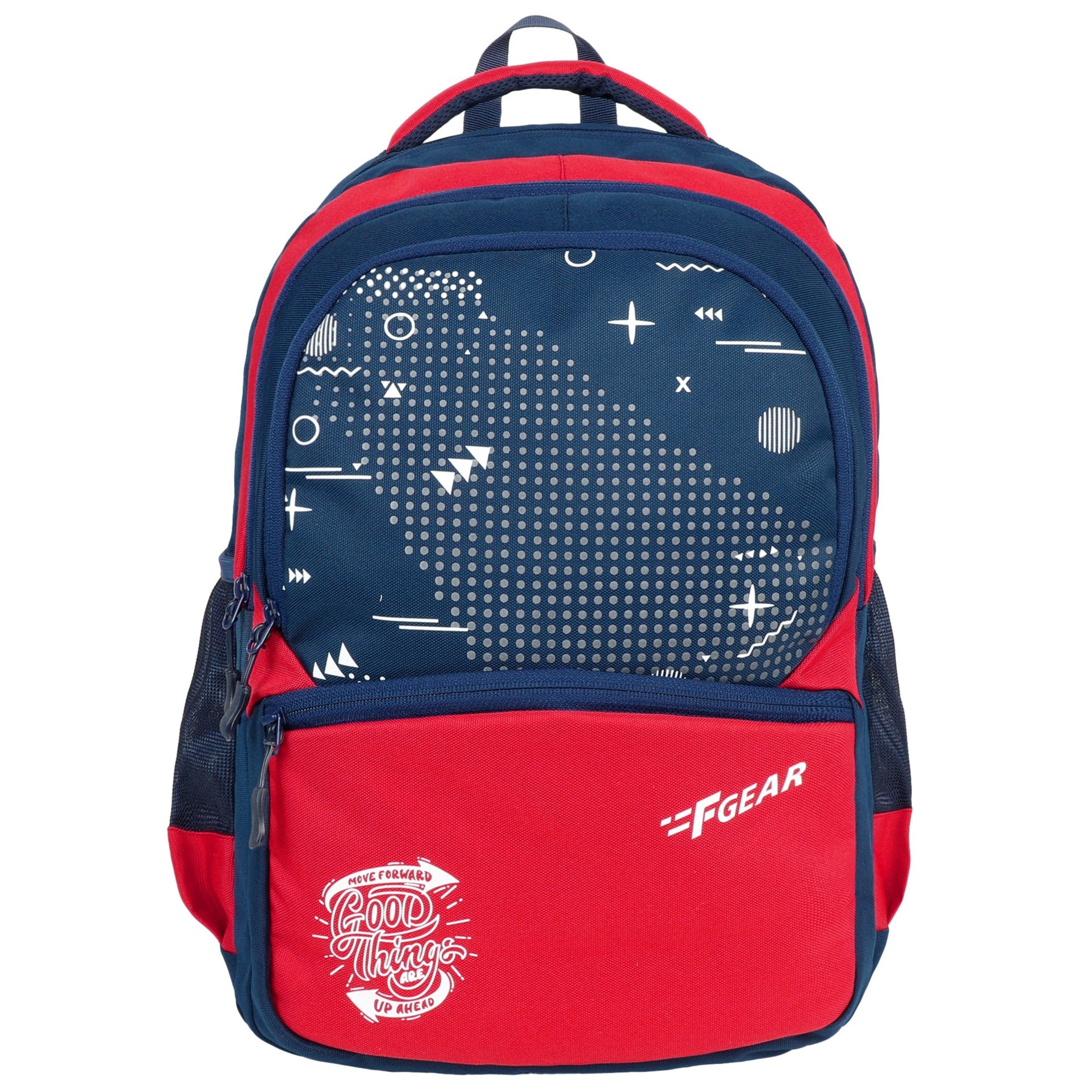 Blue and store red backpack