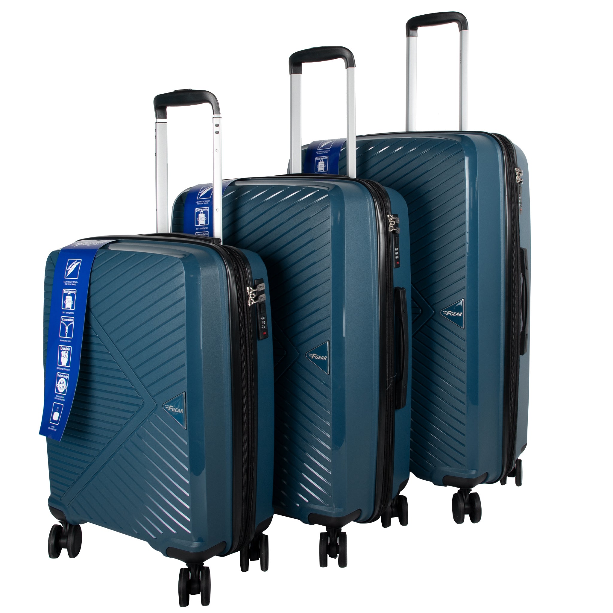 STV PP03 Peacock Blue Expandable Cabin Suitcase Set of 3 F Gear.in