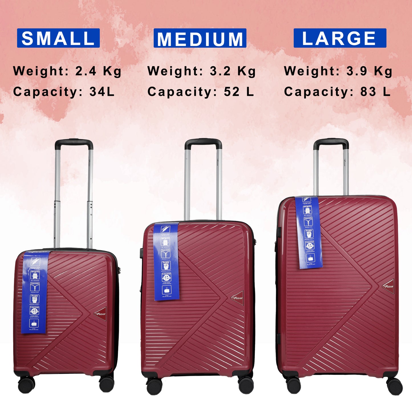 STV PP03 Rosebud Expandable Cabin Suitcase Set of 3