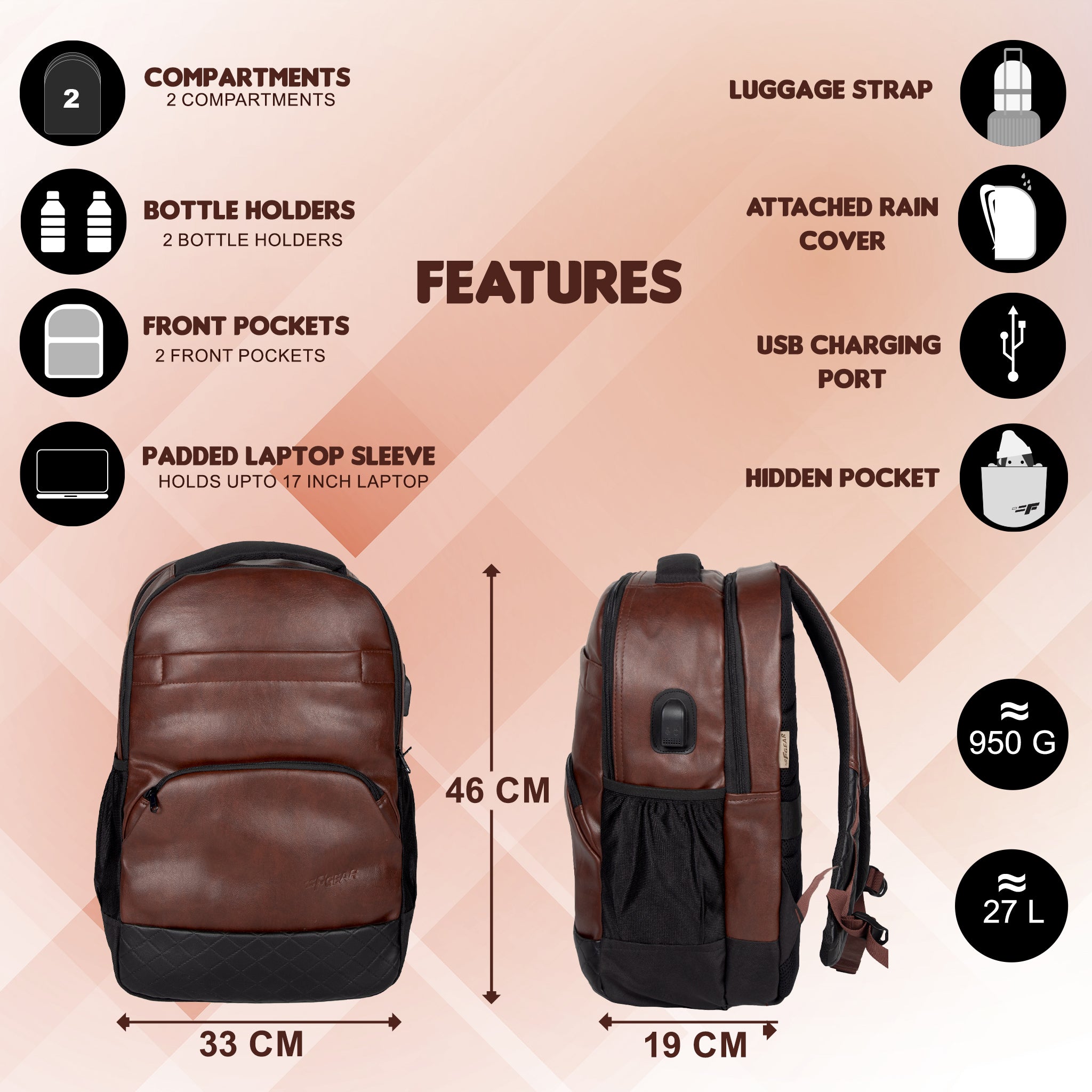 CROPOUT PU Leather Casual Backpack Bags Men  Women Fashion For School  College Office 32 L Laptop Backpack Tan  Price in India  Flipkartcom