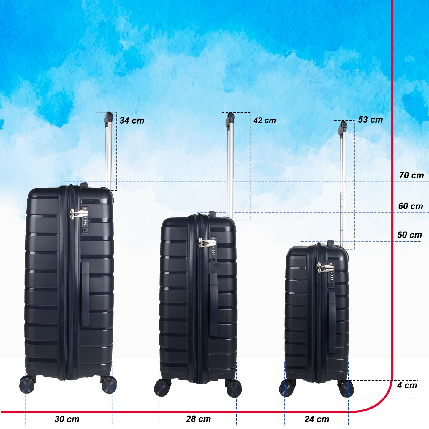 PPS27 Navy Blue  Suitcase Set of 3