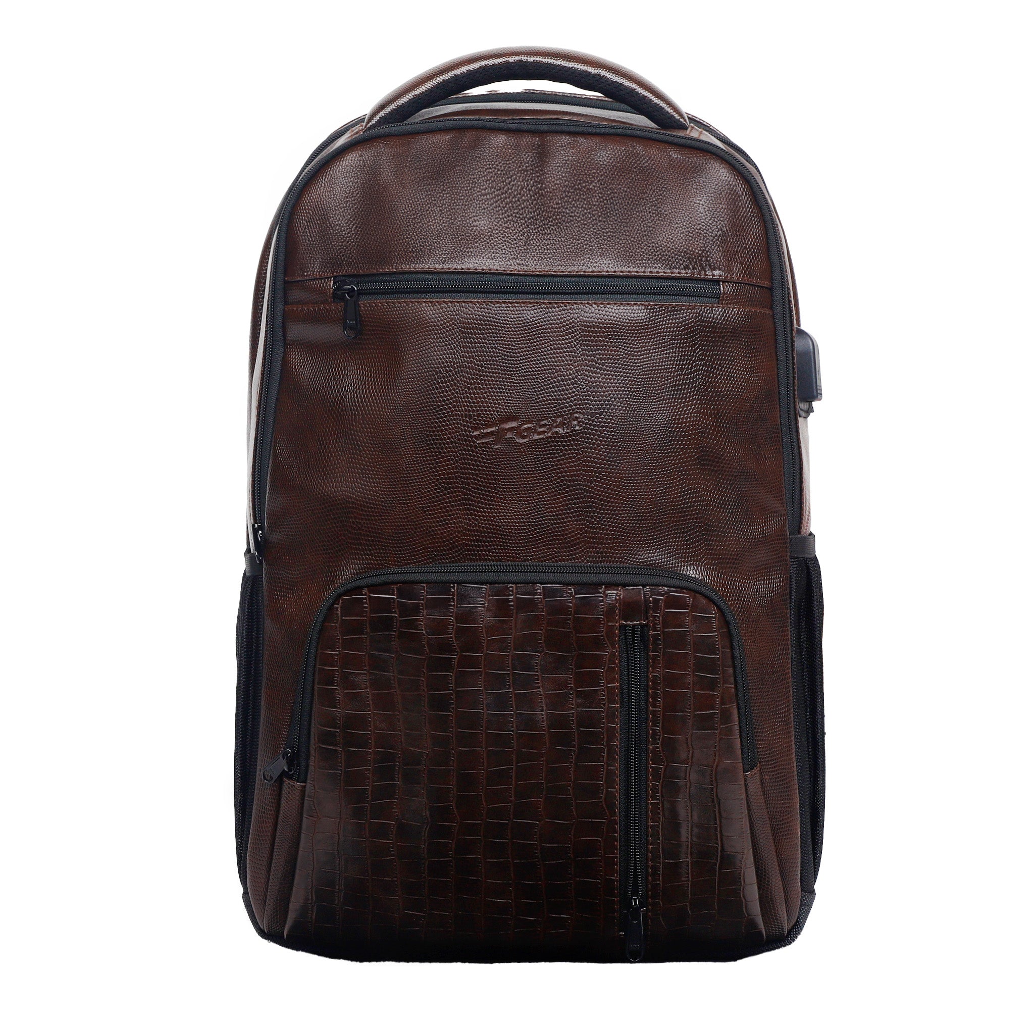 Tambour 32L Faux Leather Brown Laptop Backpack with raincover F Gear.in