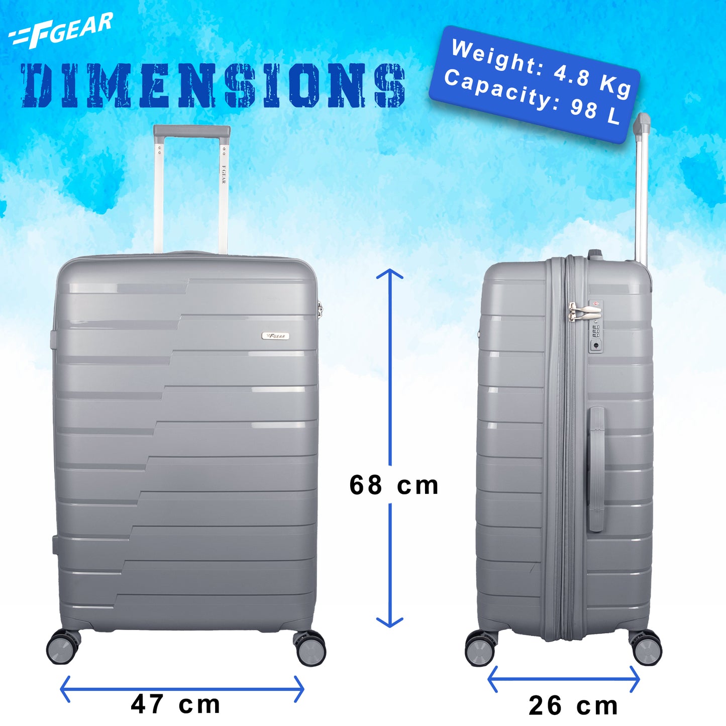 PPS27 28" Light Grey Expandable Large Check-in Suitcase