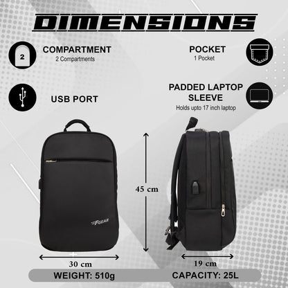 Harvey 25L Black Laptop Backpack