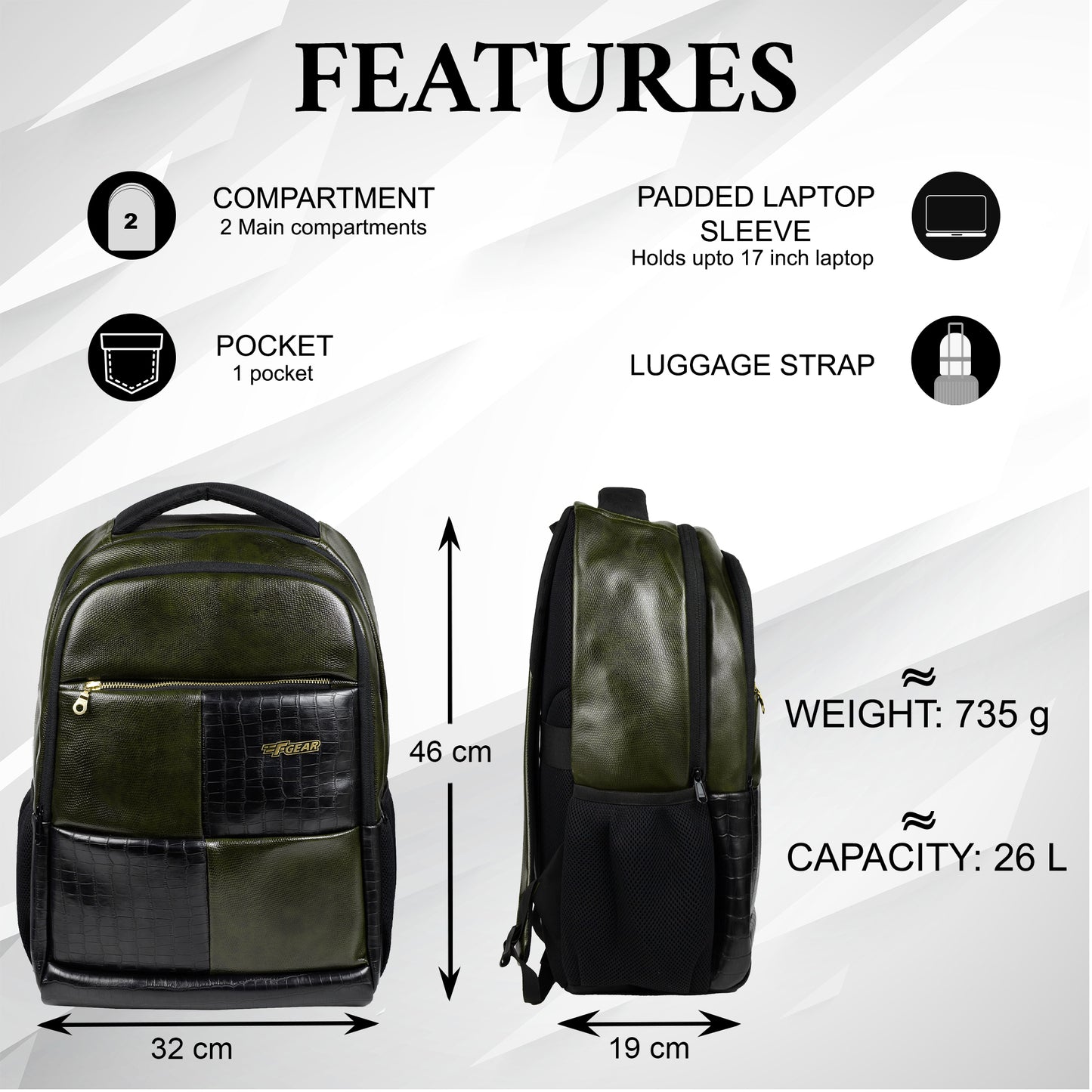 Knockout 26L Green Vegan Leather Laptop Backpack