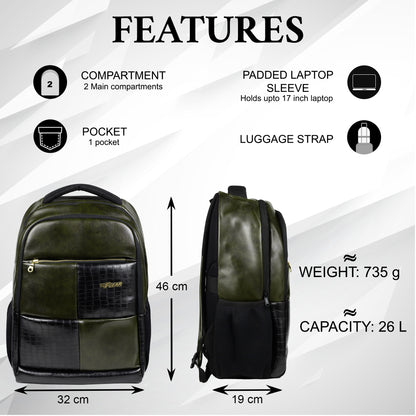 Knockout 26L Green Vegan Leather Laptop Backpack