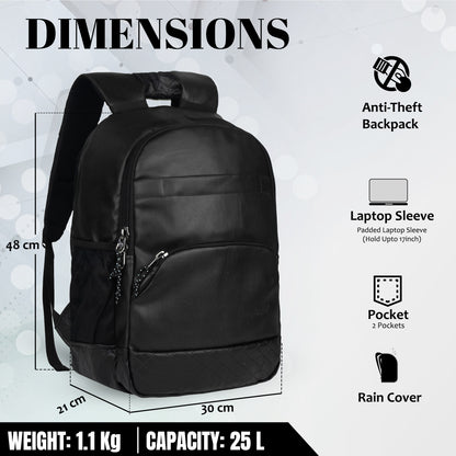 Luxur 25L Black Anti-theft Laptop Backpack with raincover