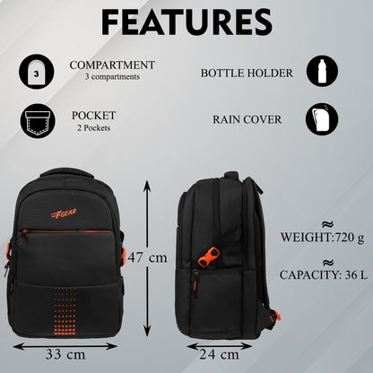 Ember 36L Black Backpack with Rain cover