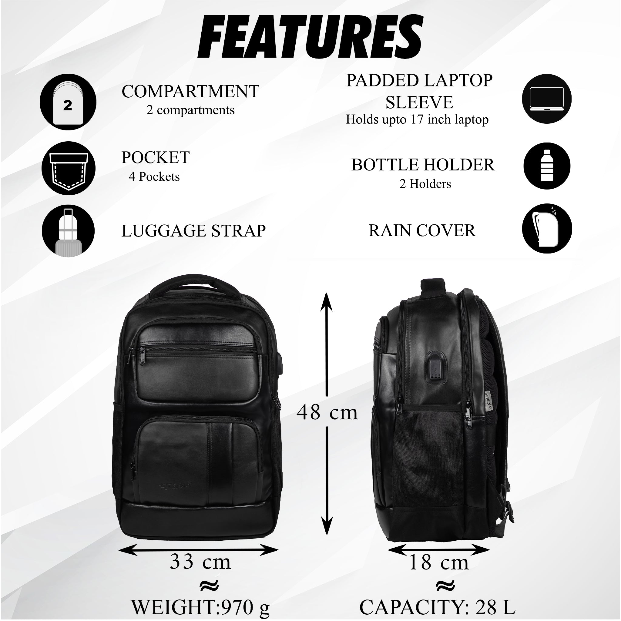 Mantra V2 28L Black Laptop backpack with raincover F Gear.in