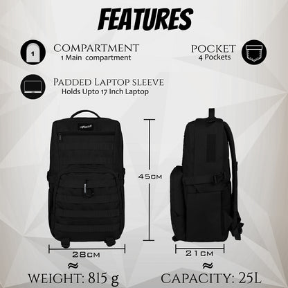 Grecale 25L Black Molle Backpack