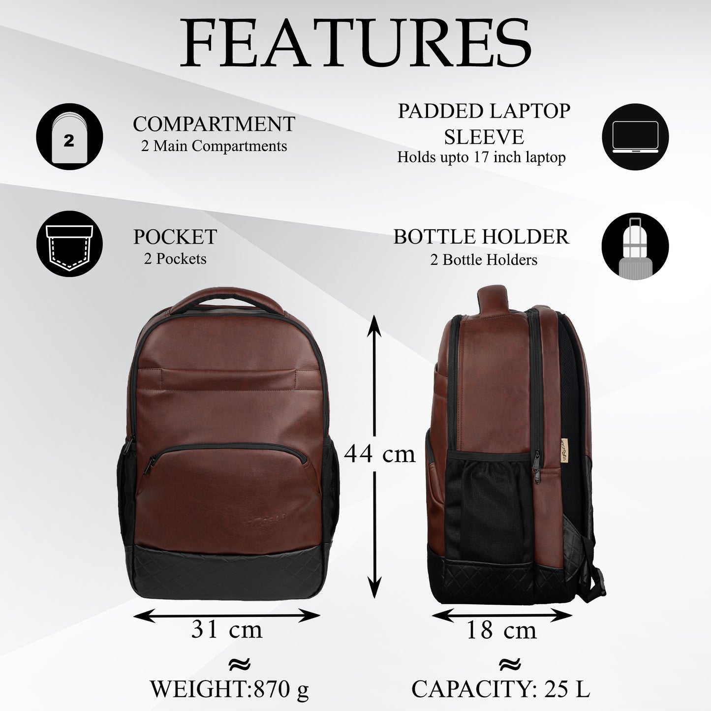 Luxur Alpha 25L Brown Laptop Backpack