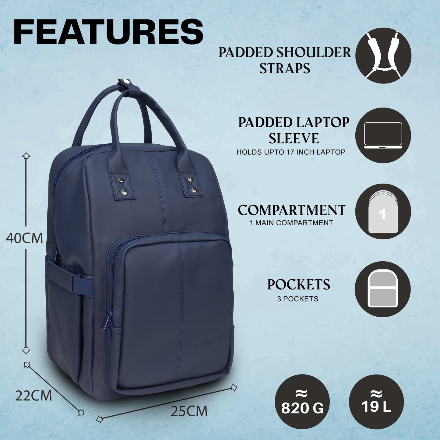 Judy 19L Navy Blue Laptop Backpack