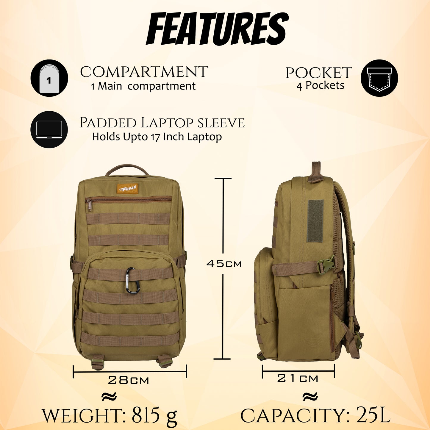 Grecale 25L Khaki Molle Backpack