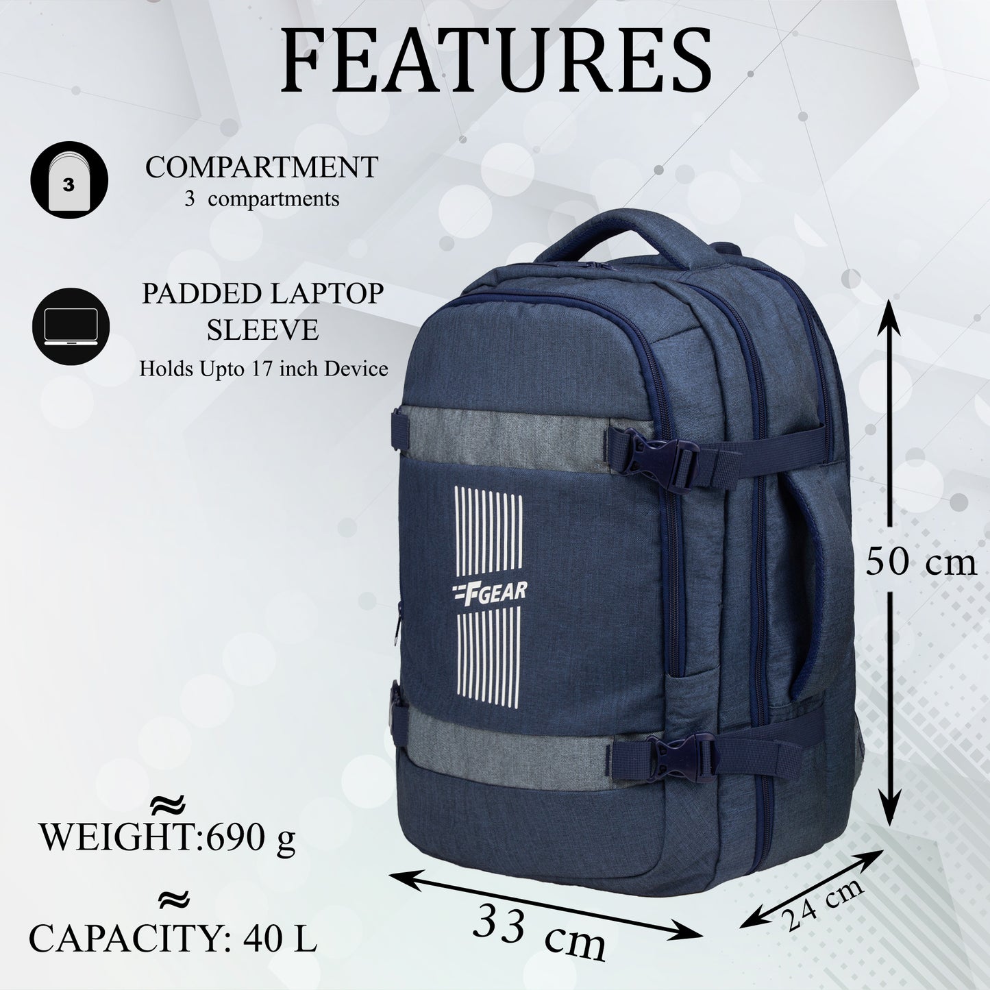 Road Runner 40L Melange Navy Laptop Backpack