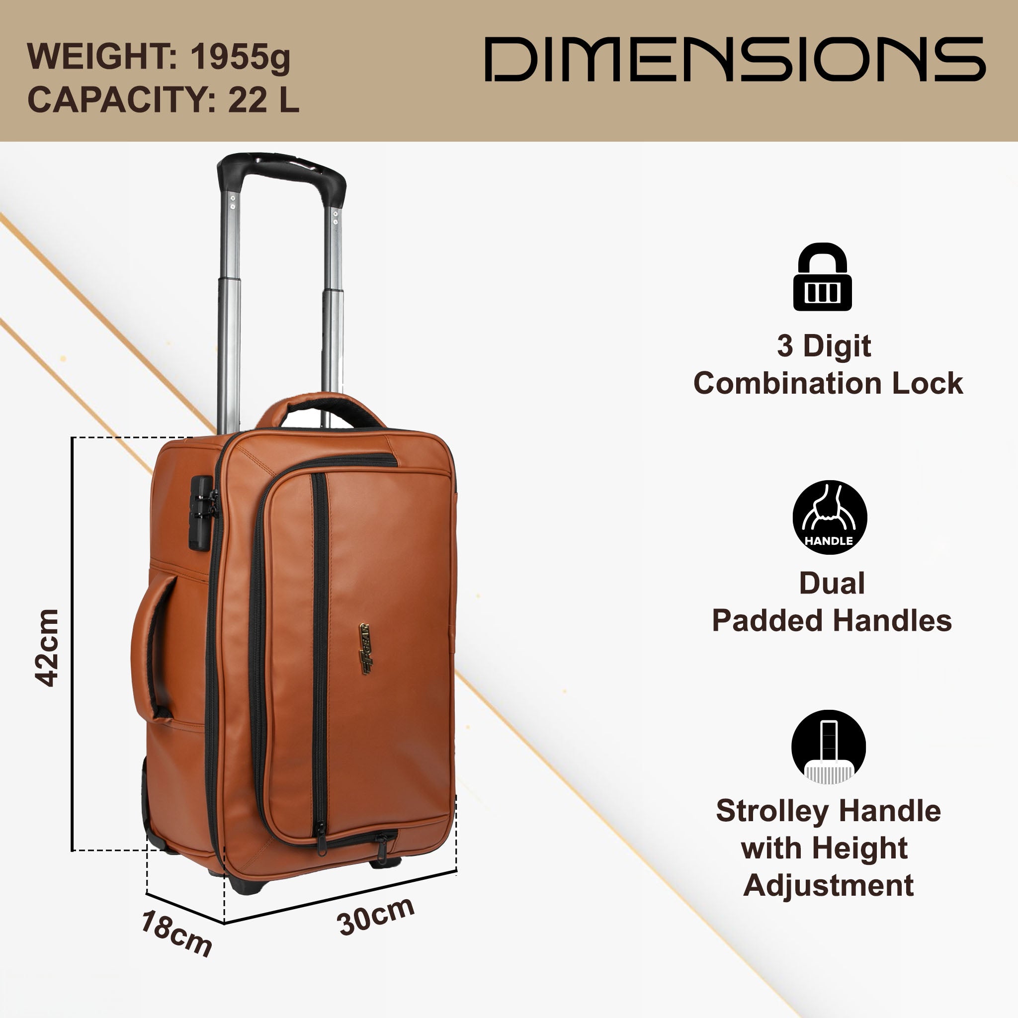 Marshal 22L Chestnut Art Leather Overnighter Pilot Laptop Trolley Case F Gear.in
