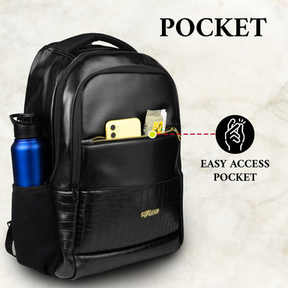 Mastermind 27L Black Vegan Leather Laptop Backpack