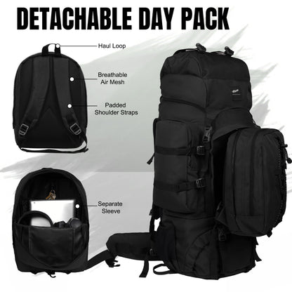 Levante 87L Black Rucksack with Detachable Daypack