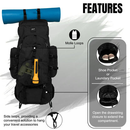 Levante 87L Black Rucksack with Detachable Daypack