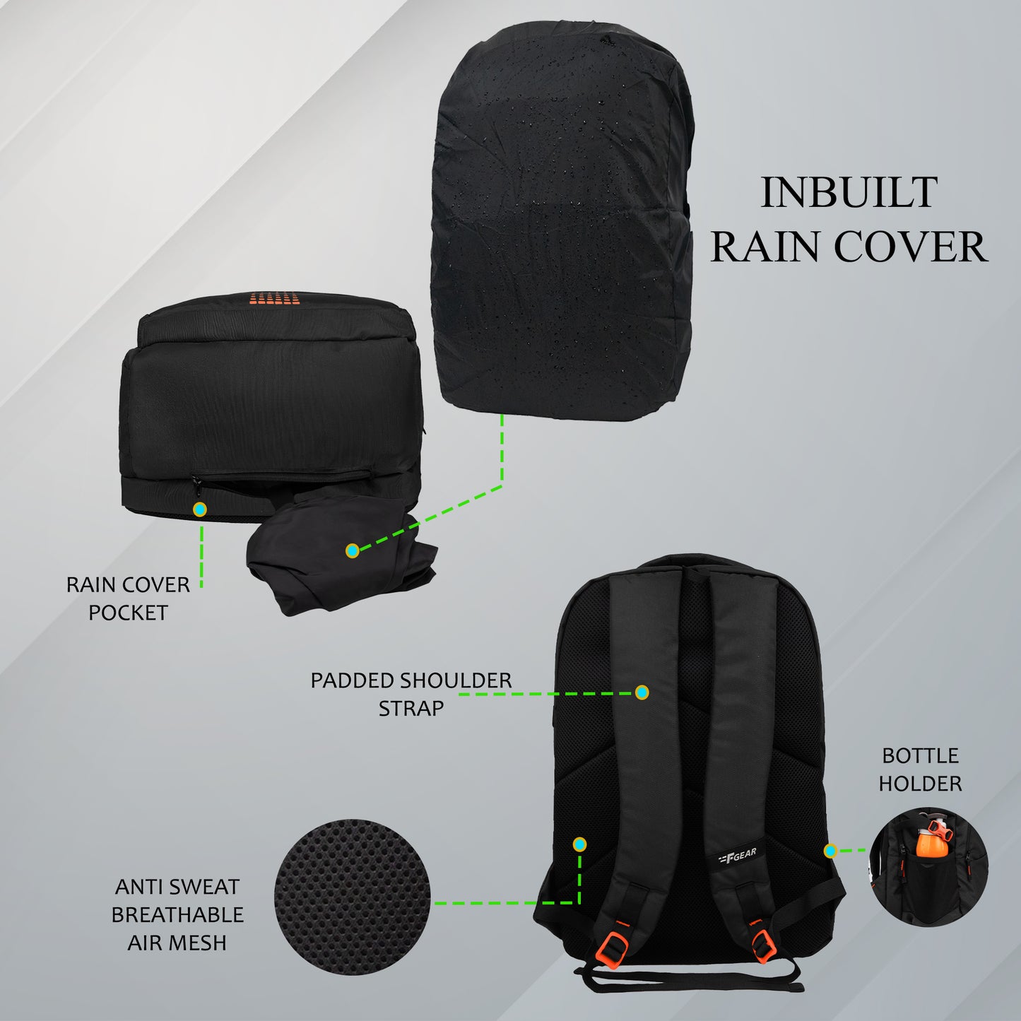 Ember 36L Black Backpack with Rain cover