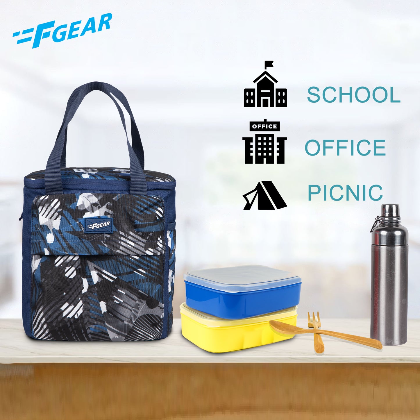 Hoover 7L Geometric Blue Black Lunch Bag