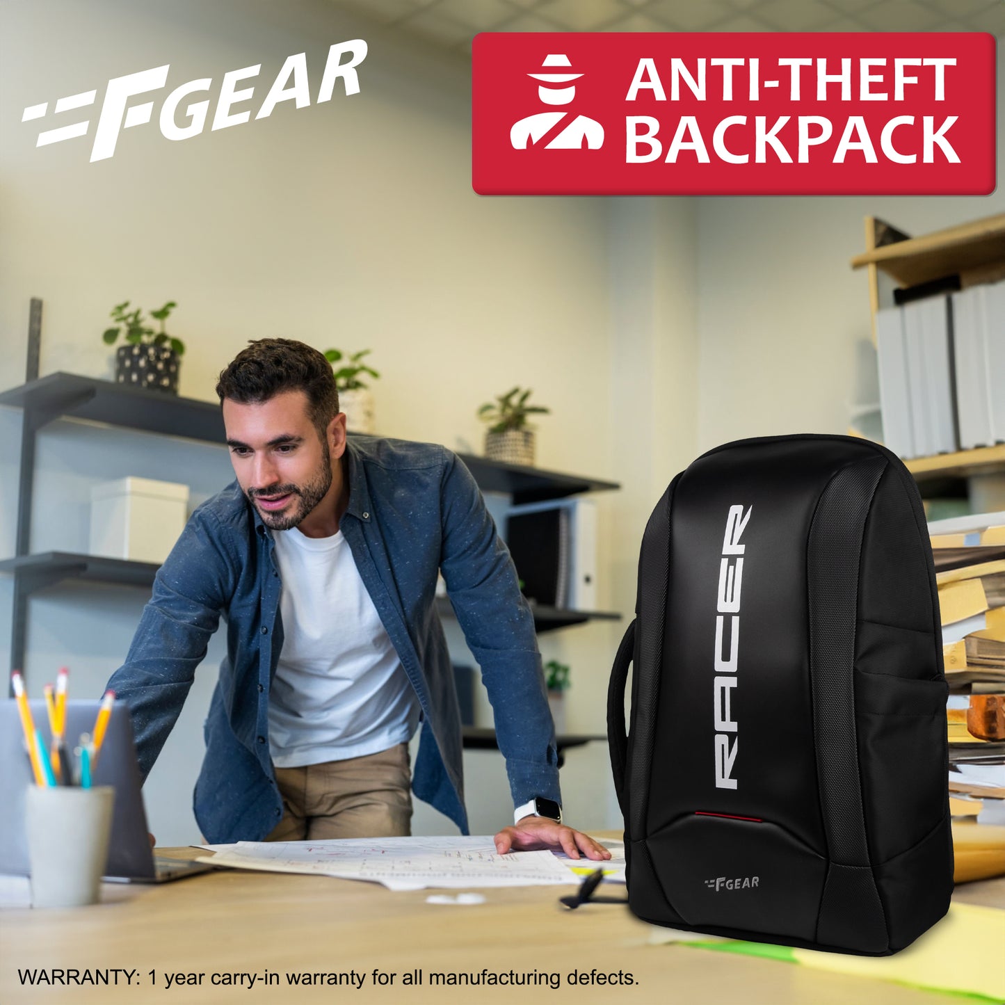 Racer 20L Black Anti theft Laptop Backpack