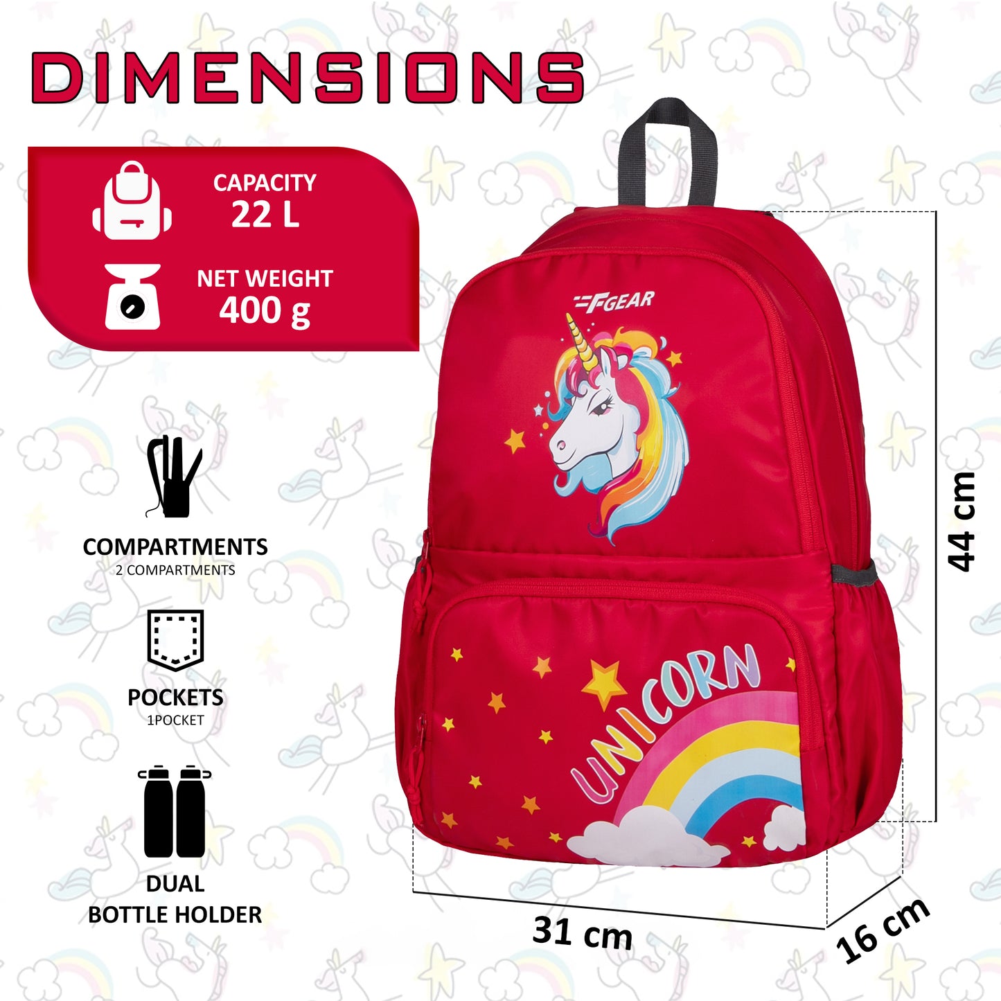 Unicorn 22L Red Kids Backpack