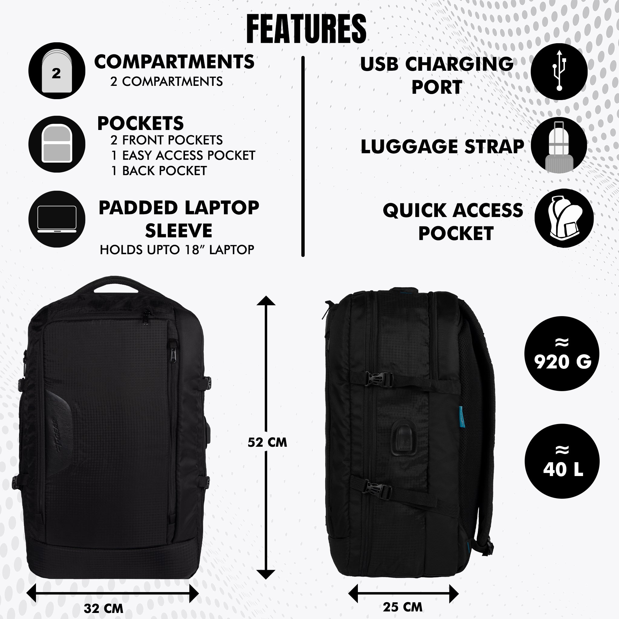 Blackhawk 40L Black Laptop Backpack F Gear.in