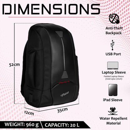 Solano 20L Black Anti-theft Laptop Backpack