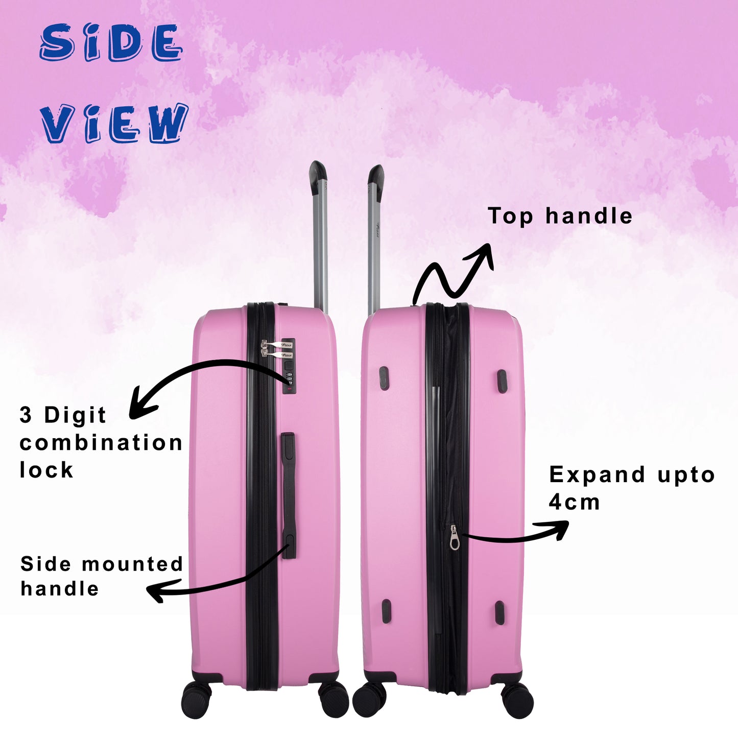 STV PP03 Pink Expandable Cabin Suitcase Set of 3