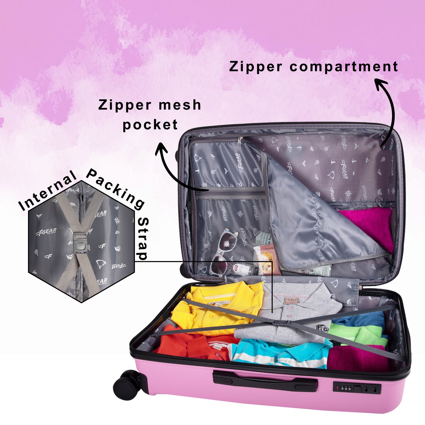 STV PP03 Pink Expandable Cabin Suitcase Set of 3